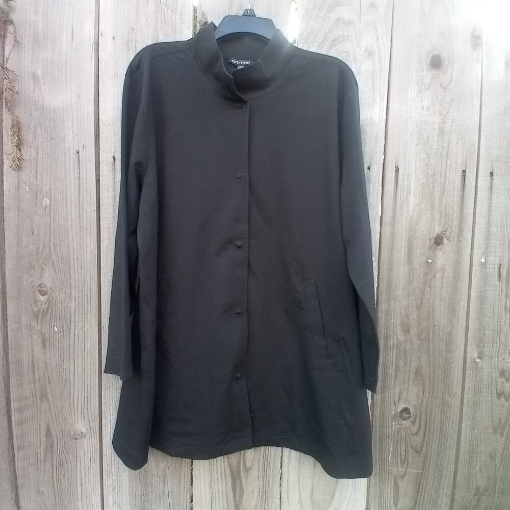 Eileen Fisher Stand Collar-Up Jacket/Tunic Oversized XL Black Snap Closure New